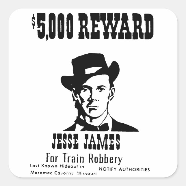 Pegatina Cuadrada Wanted Jesse James (Anverso)
