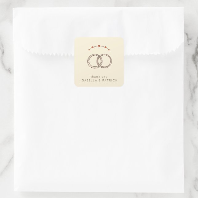 Pegatina Cuadrada Warm Beige Minimalist Wedding Rings (Bolso)