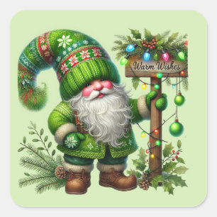 Pegatina Cuadrada Warm Wishes Winter gnome