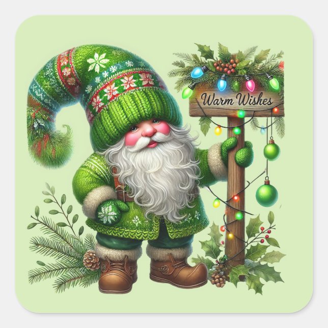 Pegatina Cuadrada Warm Wishes Winter gnome (Anverso)