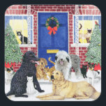 Pegatina Cuadrada Warmth de navidades<br><div class="desc">Navidades Warmth (aceite sobre lienzo) Scott Pat / Colección privada / Imágenes de los hombres de puente Animales domésticos - mascotas Animales domésticos Mamíferos</div>