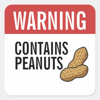 Pegatina Cuadrada Warning Contains Peanuts Allergy Alert