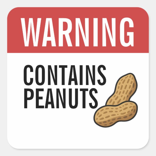Pegatina Cuadrada Warning Contains Peanuts Allergy Alert (Anverso)