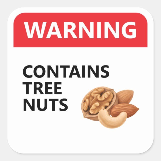 Pegatina Cuadrada WARNING: CONTAINS TREE NUTS | Food Allergy (Anverso)