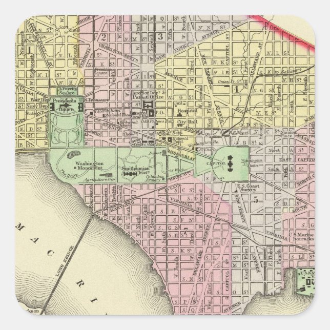 Pegatina Cuadrada Washington 3 (Anverso)