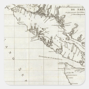 Pegatina Cuadrada Washington, Columbia Británica, mapa de Vancouver