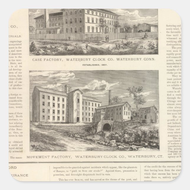 Pegatina Cuadrada Waterbury Clock (Anverso)