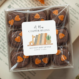 Pegatina Cuadrada Watercolor A New Chapter Begins Baby Shower