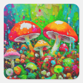 Pegatina Cuadrada Watercolor Abstract Mushrooms