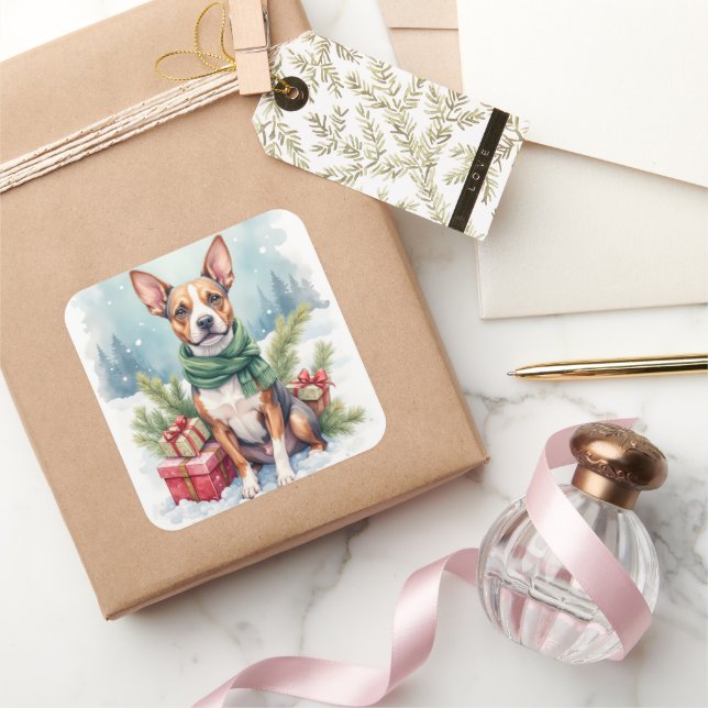 Pegatina Cuadrada Watercolor American Staffordshire Terrier Rustic (Regalar)