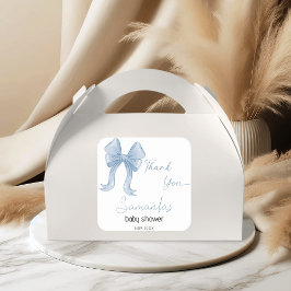 Pegatina Cuadrada Watercolor Blue Bow Boy Baby Shower Gracias