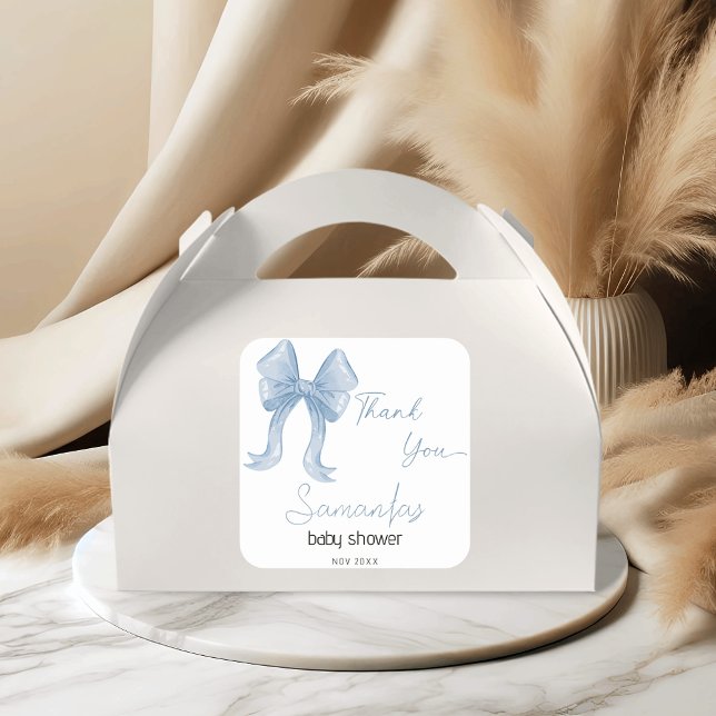 Pegatina Cuadrada Watercolor Blue Bow Boy Baby Shower Gracias (Subido por el creador)