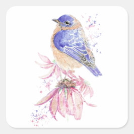 Pegatina Cuadrada Watercolor Bluebird Blue Bird Art para