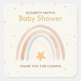 Pegatina Cuadrada Watercolor Boho Rainbow Baby Shower