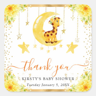Pegatina Cuadrada Watercolor Cute Floral Giraffe Baby Shower