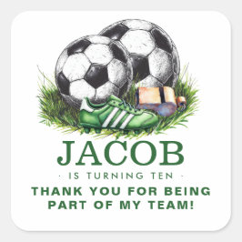 Pegatina Cuadrada Watercolor de los niños de la Marina Green Soccer