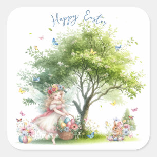 Pegatina Cuadrada Watercolor Easter Spring Fairy