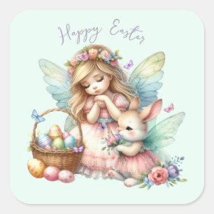 Pegatina Cuadrada Watercolor Easter Spring Fairy