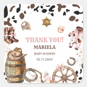 Pegatina Cuadrada Watercolor elegante Little Cowgirl Rodeo Country b