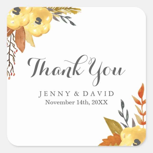 Pegatina Cuadrada Watercolor Fall Gracias Pegatinas (Anverso)