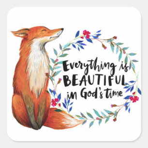 Pegatina Cuadrada Watercolor Fox Wreath Gods Time