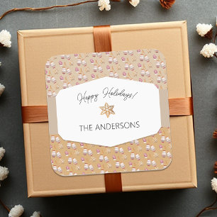 Pegatina Cuadrada Watercolor Gingerbread Caramel Tones