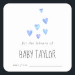 Pegatina Cuadrada Watercolor Hearts Boy Baby Shower Bookplate<br><div class="desc">Estos corazones acuarelas niño pegatinas de la placa de la ducha para bebés son perfectos para un simple regalo de un libro de ducha para bebés. El diseño es dulce,  con una acuarela de colores pastel y tonos azul oscuro,  azul intenso,  azul claro y verde azulado.</div>