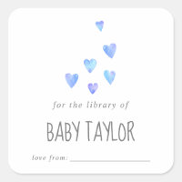 Watercolor Hearts Boy Baby Shower Bookplate