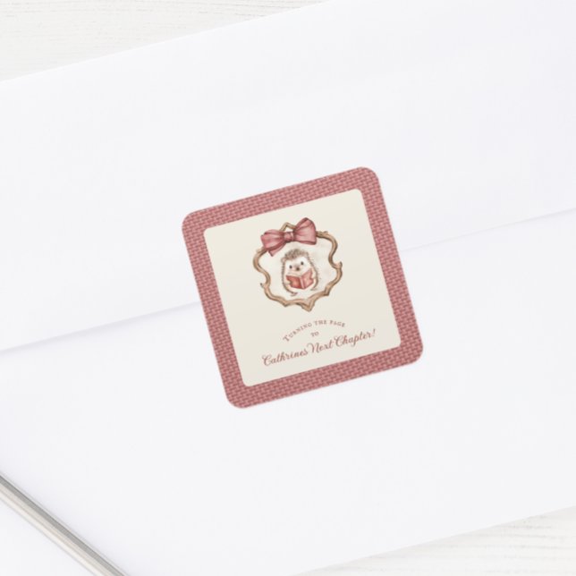 Pegatina Cuadrada Watercolor Hedgehog Reading Book Baby Shower  (Subido por el creador)