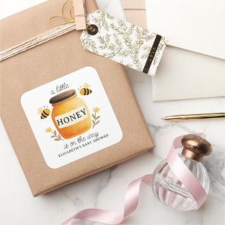 Pegatina Cuadrada Watercolor Honey & Bees Baby Shower 
