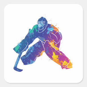 Pegatina Cuadrada Watercolor Ice Hockey Goalie