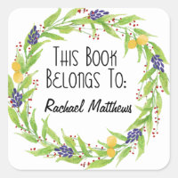 Watercolor Lemon Berry Wreath Bookplate