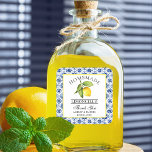 Pegatina Cuadrada Watercolor Lemon Blue Tile Limoncello Gracias<br><div class="desc">Elegante color de agua limón sobre azulejos caseros Limoncello Boda Gracias a Pegatinas</div>