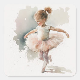 Pegatina Cuadrada Watercolor Little Ballerina