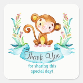 Pegatina Cuadrada Watercolor Monkey Boy Gracias