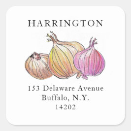 Pegatina Cuadrada Watercolor Onions Dirección de devolución única di