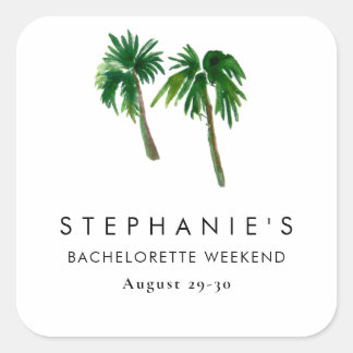 Pegatina Cuadrada Watercolor Palm Trepical Tropical Bachelorette
