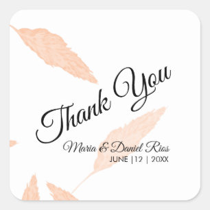 Pegatina Cuadrada Watercolor Pampas Leaf Silhouette Boda