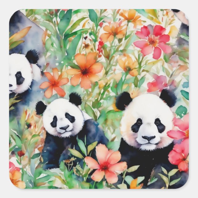 Pegatina Cuadrada Watercolor Panda Bear (Anverso)