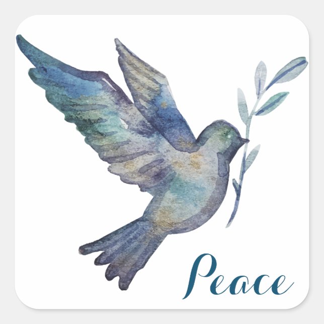 Pegatina Cuadrada Watercolor Peace Dove (Anverso)
