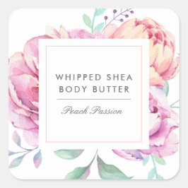 Pegatina Cuadrada Watercolor Peonies Floral Business Product