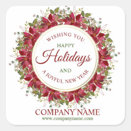 Pegatina Cuadrada Watercolor Poinsettia Navidades Holiday Business