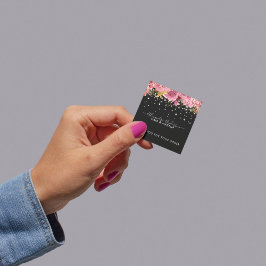 Pegatina Cuadrada Watercolor Purpurina de Diamantes Florales Rosa Bo