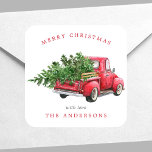 Pegatina Cuadrada Watercolor Red Truck Vintage Christmas<br><div class="desc">Acuarela Camión Rojo Vintage Pegatina de la Plaza de Navidad</div>