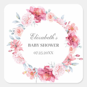 Pegatina Cuadrada Watercolor Roses rosas rosas silvestres Boho Baby 