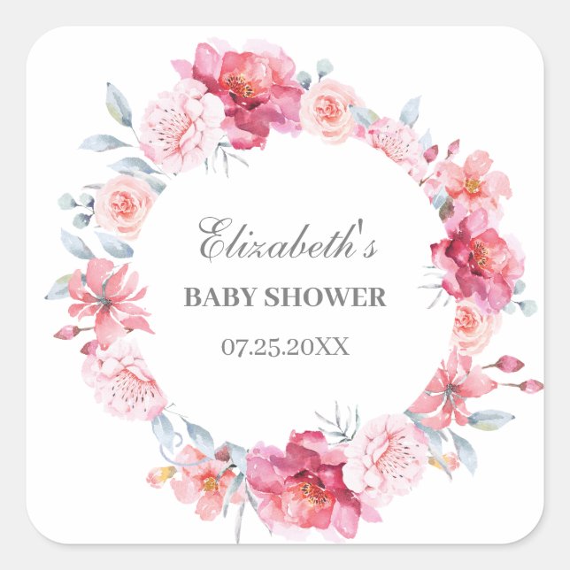 Pegatina Cuadrada Watercolor Roses rosas rosas silvestres Boho Baby  (Anverso)