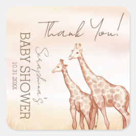 Pegatina Cuadrada Watercolor Safari Giraffe Baby Shower Gracias