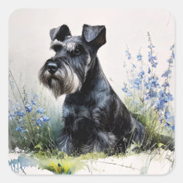 Pegatina Cuadrada Watercolor Schnauzer
