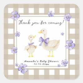 Pegatina Cuadrada Watercolor Silly Goose Baby Shower Thank You