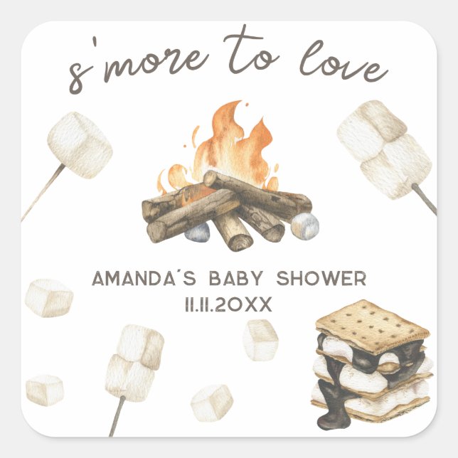 Pegatina Cuadrada Watercolor S'more Baby Shower (Anverso)